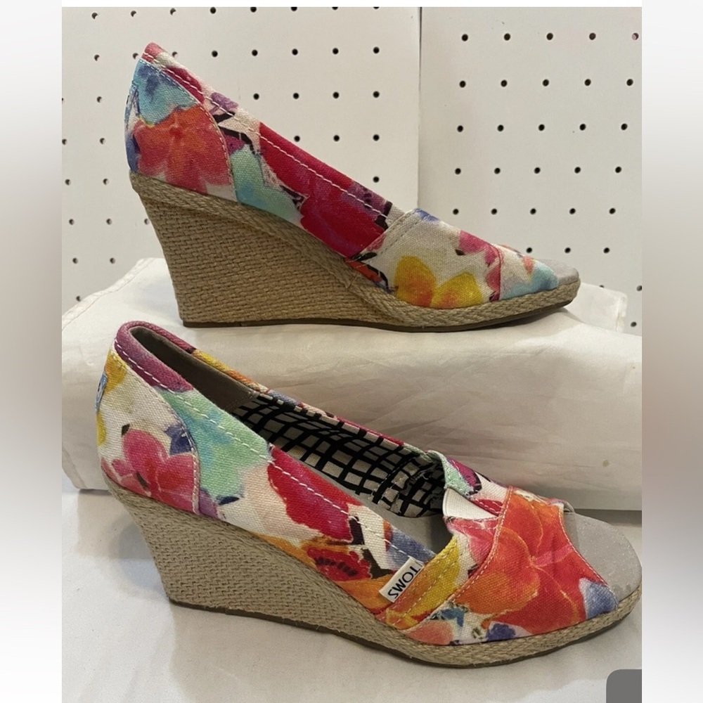 Toms Calypso Corbel  Floral Canvas Espadrille Wedge - Multicolor
